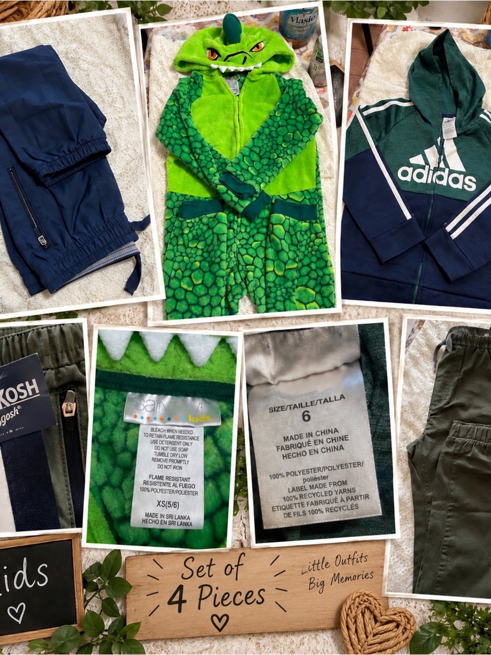 Adidas Kids Green Hoodie Zip Jacket - Set of 4 Pieces